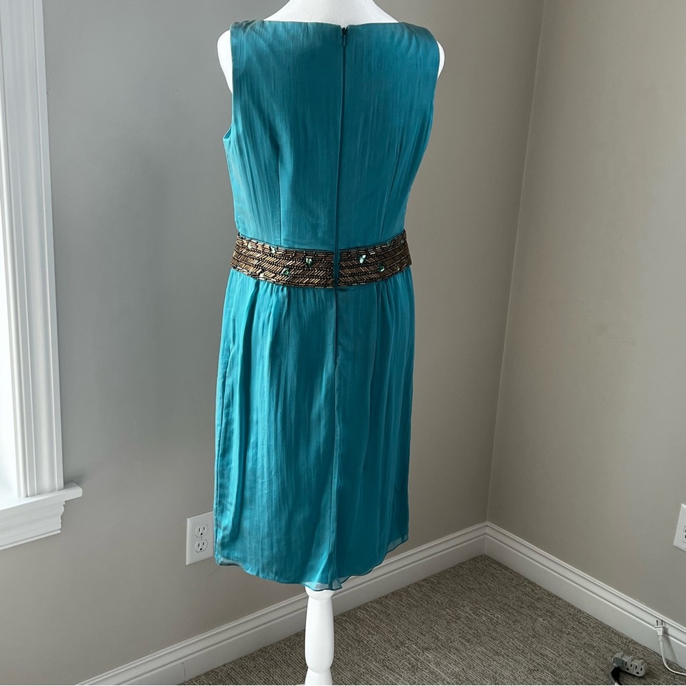 Carmen Marc beautiful %100 silk beaded ruched teal  Size 8 - Picture 4 of 11